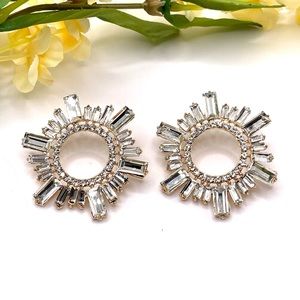 Gold with Clear Crystal Sunburst Earrings